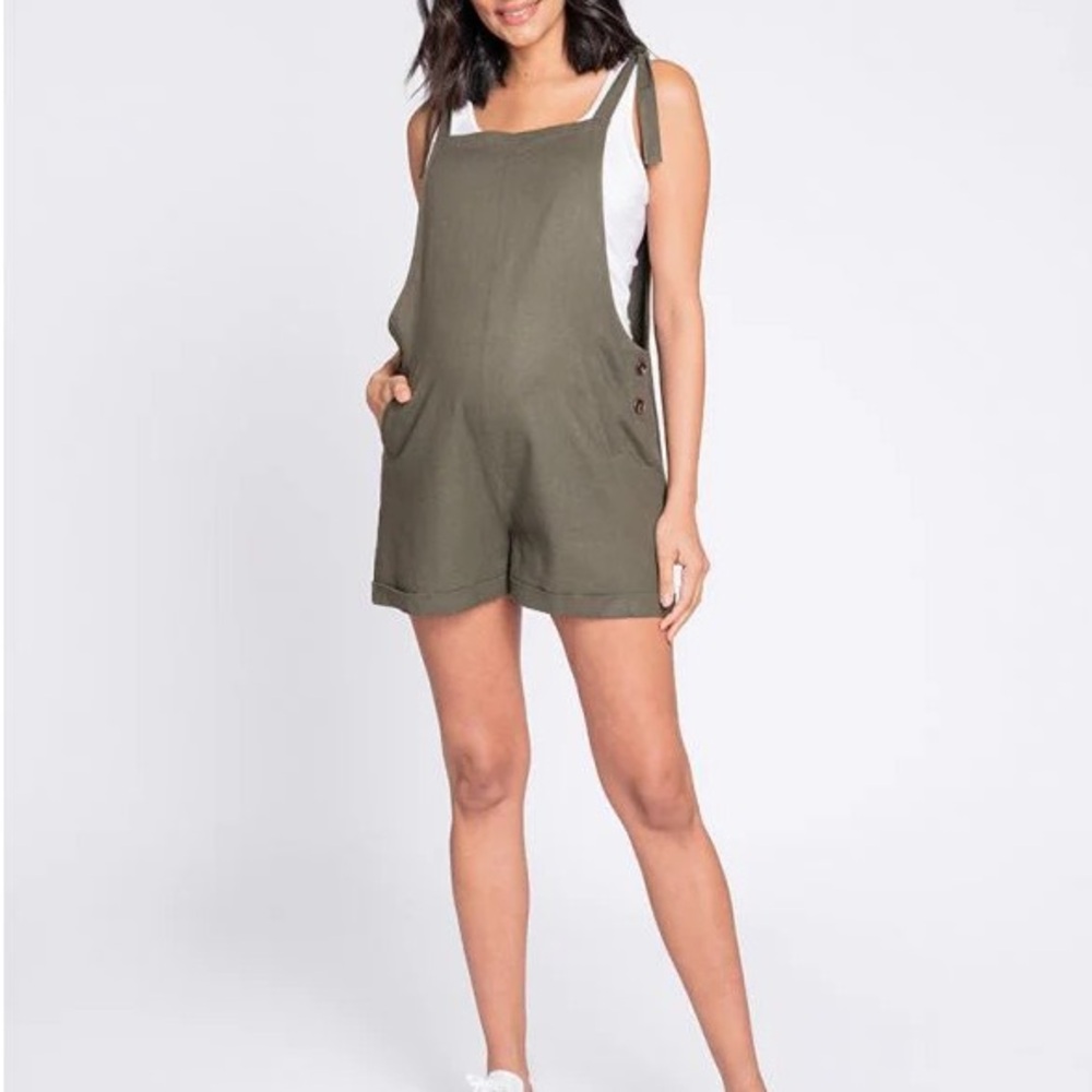 Seraphine Maternity Olive Green Tie-Strap Short Overalls